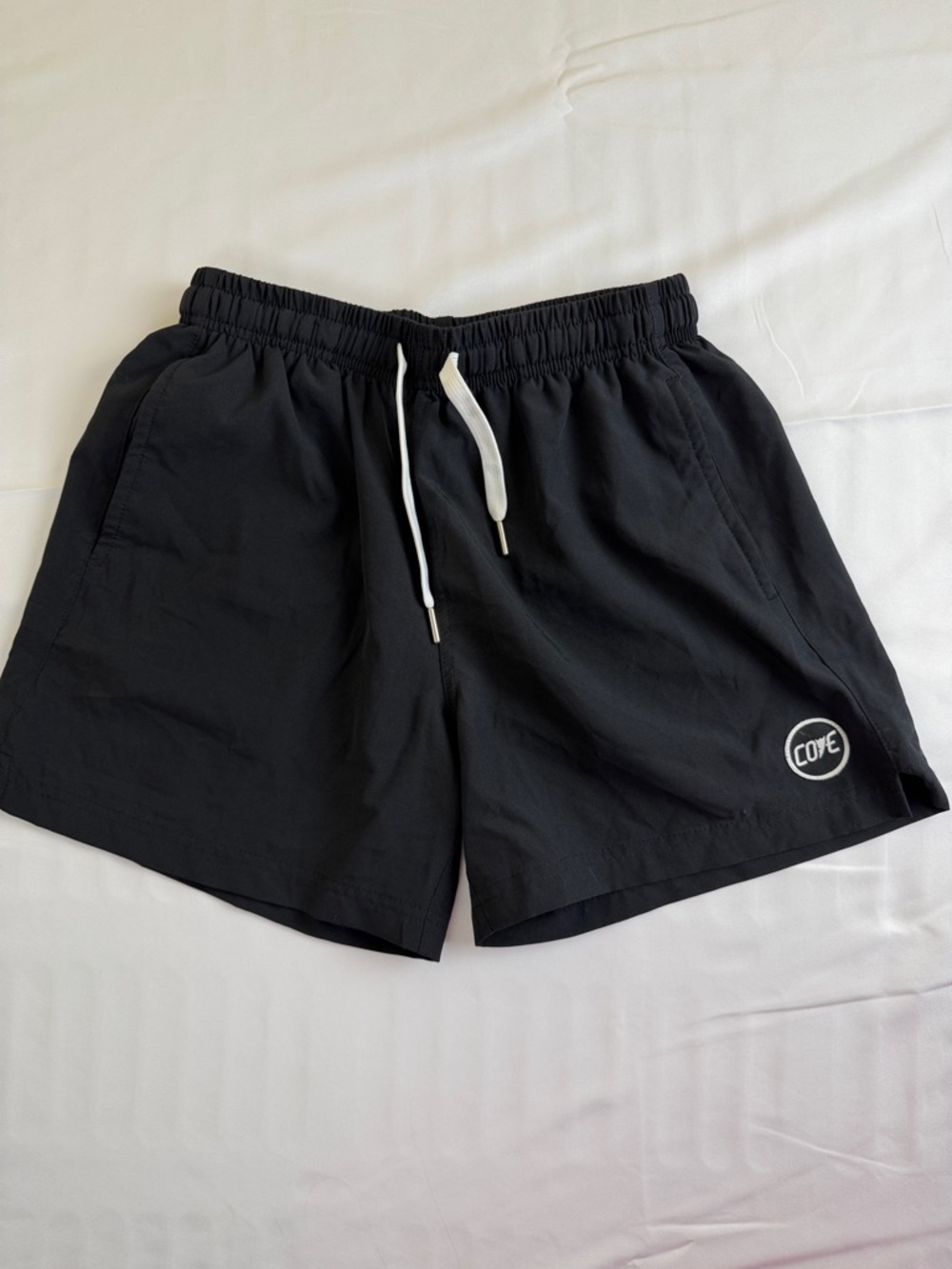 Cove Black Athletic Drawstring Shorts with White Logo
